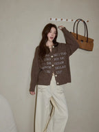 ブラウン英字ニットトップス   OL1882