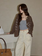 ブラウン英字ニットトップス   OL1882