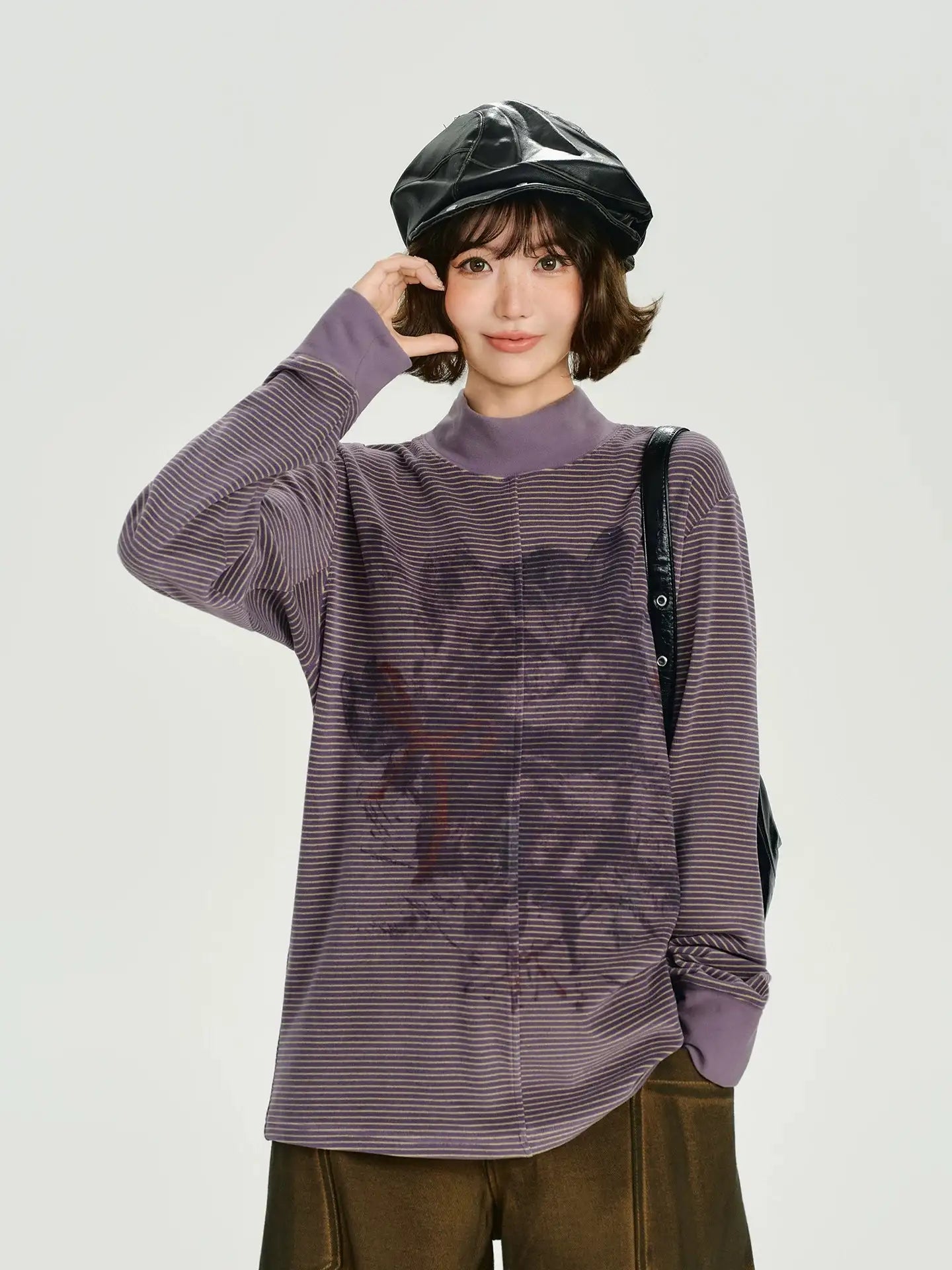 ヴィンテージ風プリントハイネックロンT    OL1883