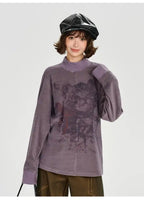 Vintage-Style Printed High-Neck Long Tee    OL1883