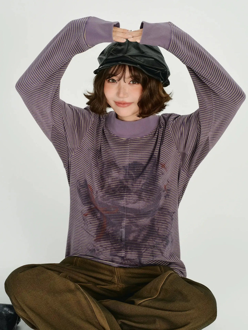 Vintage-Style Printed High-Neck Long Tee    OL1883