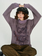 Vintage-Style Printed High-Neck Long Tee    OL1883