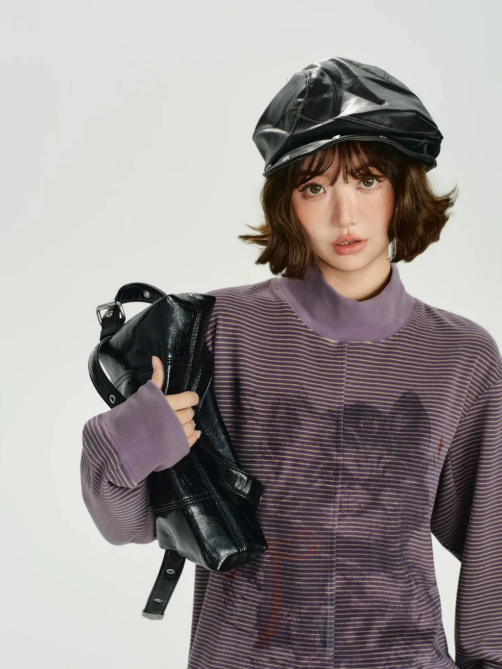 Vintage-Style Printed High-Neck Long Tee    OL1883