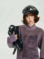 Vintage-Style Printed High-Neck Long Tee    OL1883