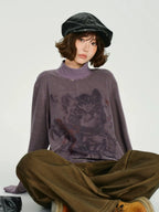 Vintage-Style Printed High-Neck Long Tee    OL1883