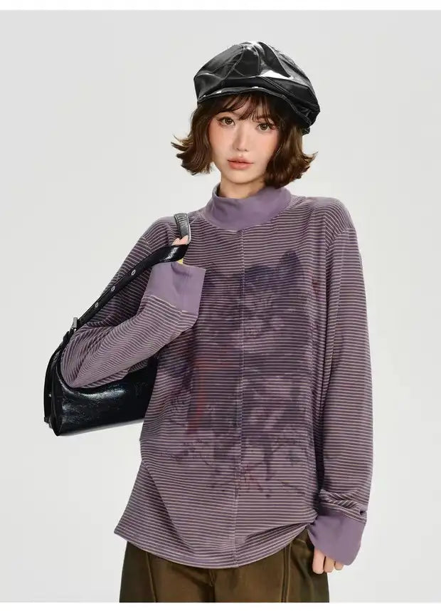 ヴィンテージ風プリントハイネックロンT    OL1883