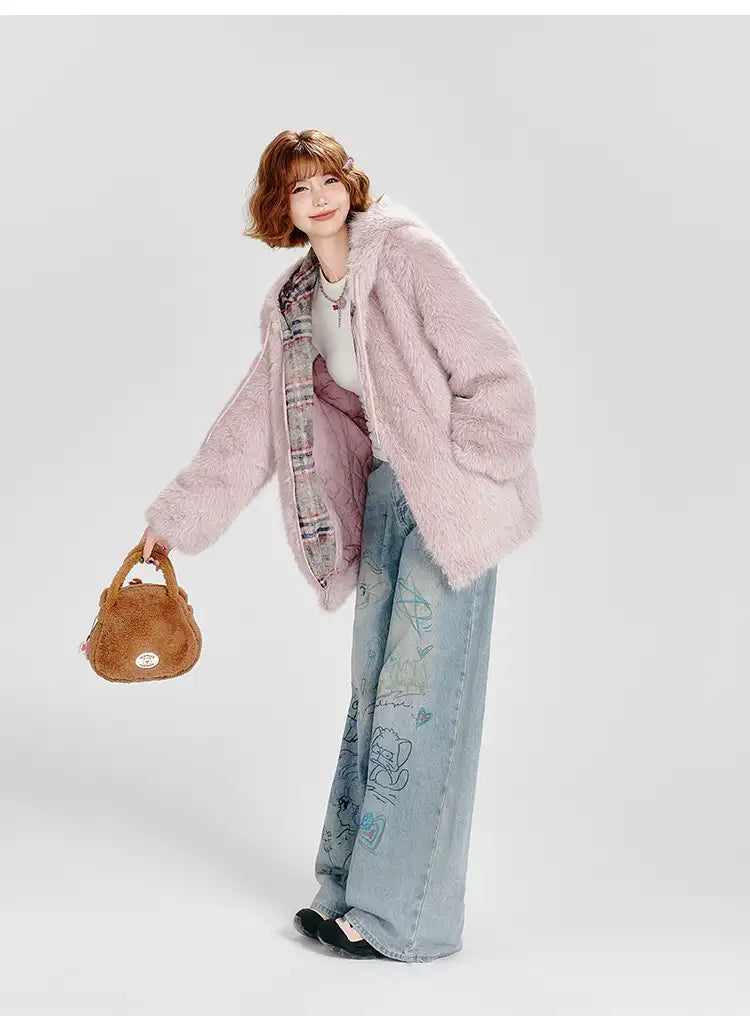 ピンクフェイクファージャケット   OL1884