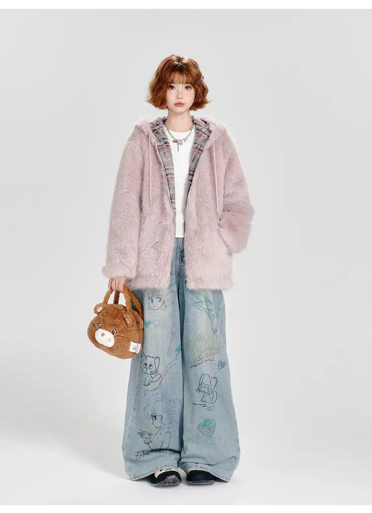 ピンクフェイクファージャケット   OL1884