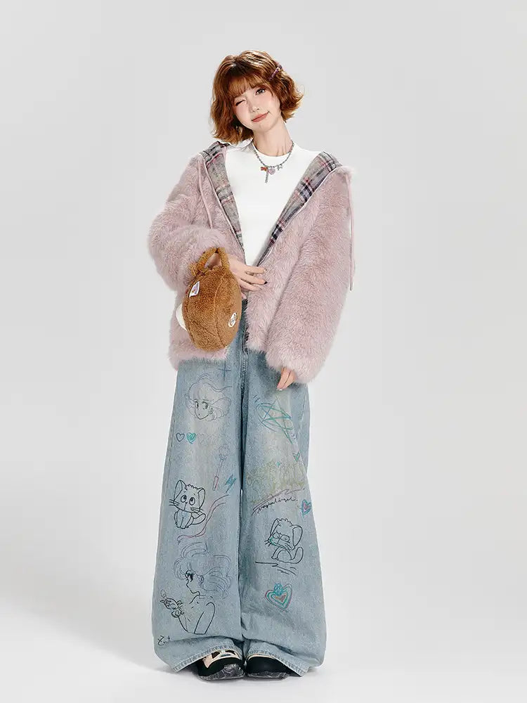 ピンクフェイクファージャケット   OL1884