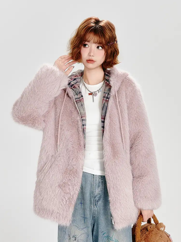 ピンクフェイクファージャケット   OL1884