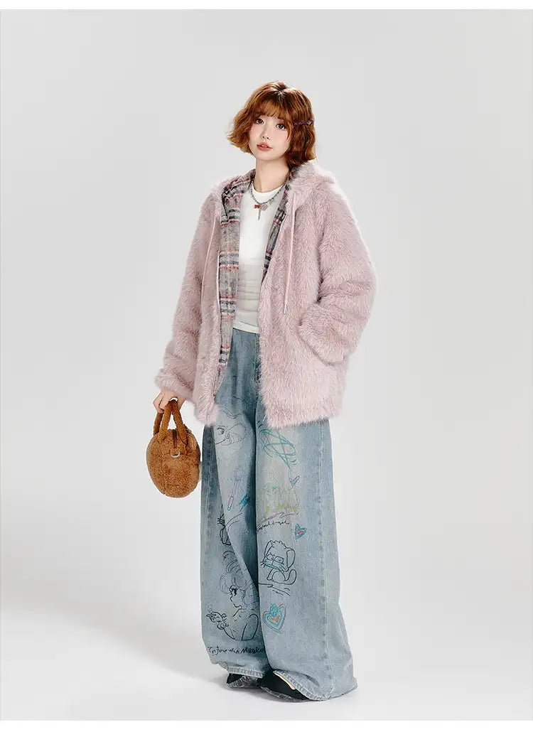 ピンクフェイクファージャケット   OL1884