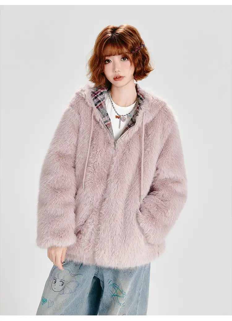 ピンクフェイクファージャケット   OL1884