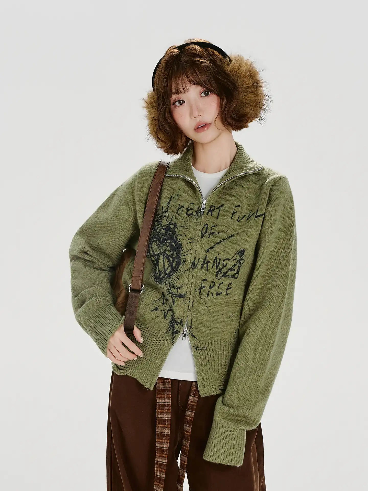 ヴィンテージ風ジップニットカーディガン   OL1885