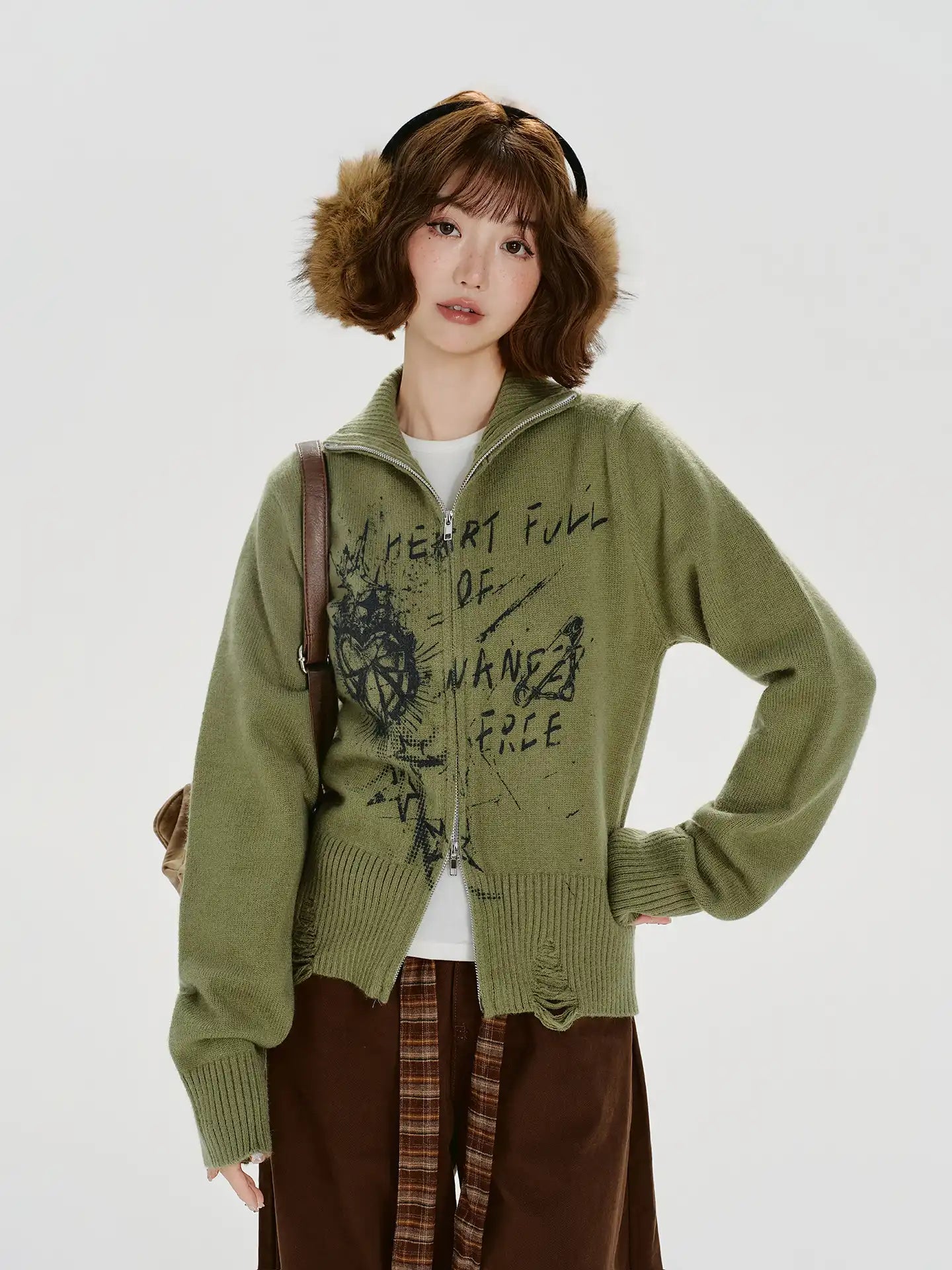 ヴィンテージ風ジップニットカーディガン   OL1885