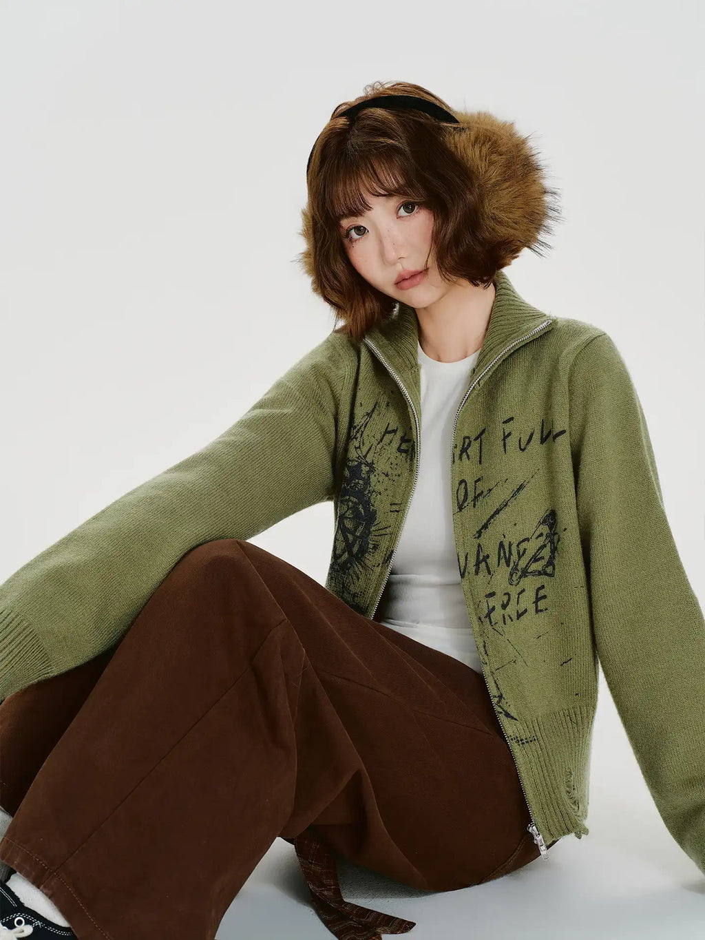 ヴィンテージ風ジップニットカーディガン   OL1885