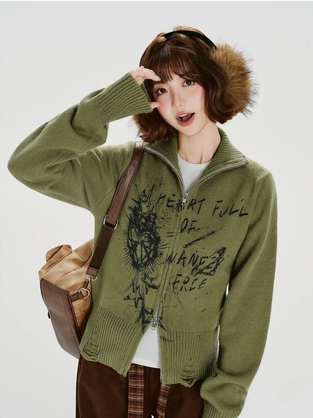 ヴィンテージ風ジップニットカーディガン   OL1885