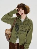 ヴィンテージ風ジップニットカーディガン   OL1885