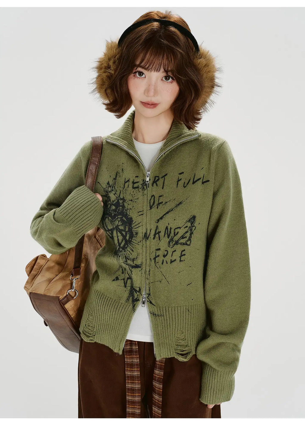 ヴィンテージ風ジップニットカーディガン   OL1885