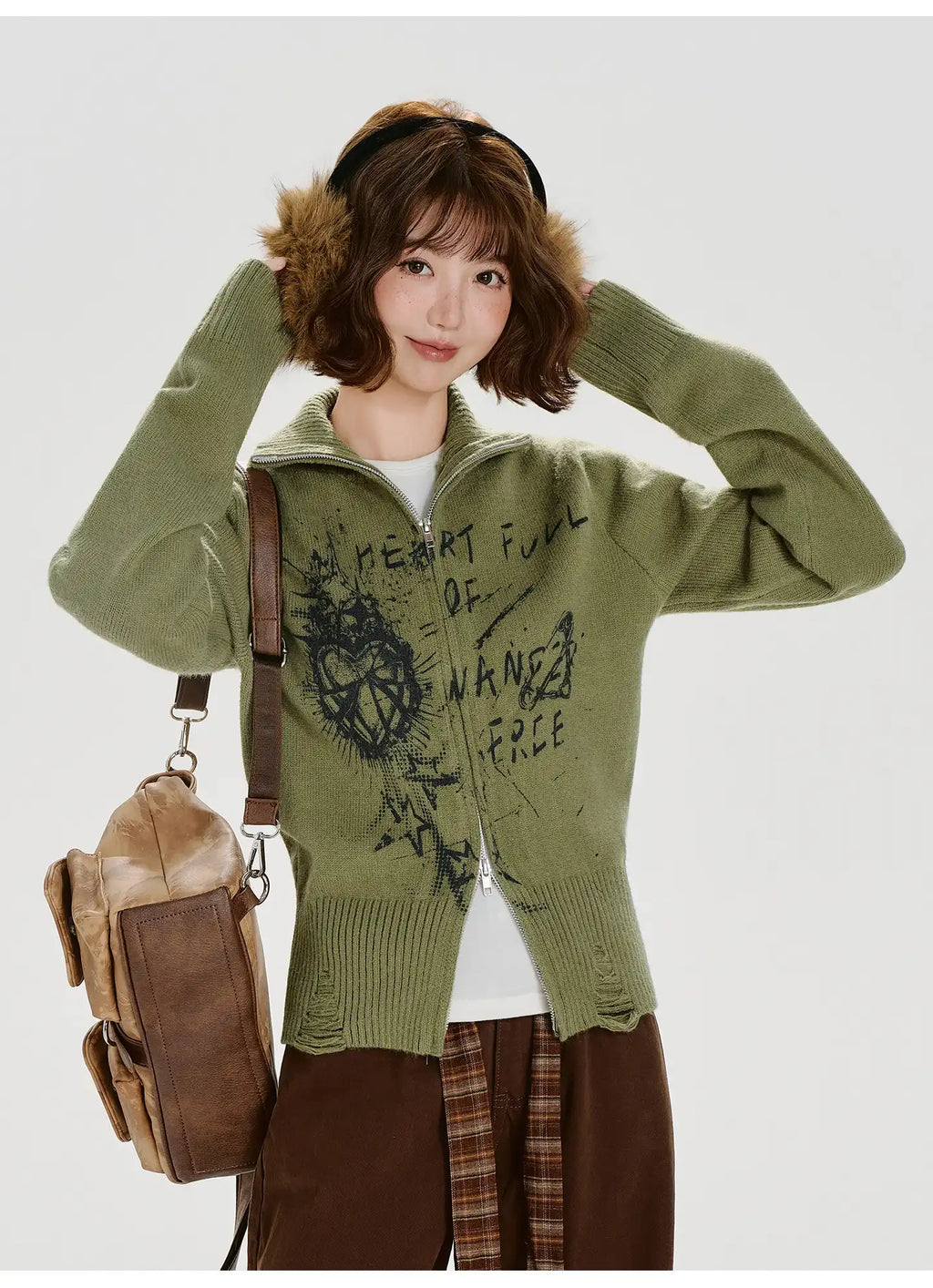 ヴィンテージ風ジップニットカーディガン   OL1885