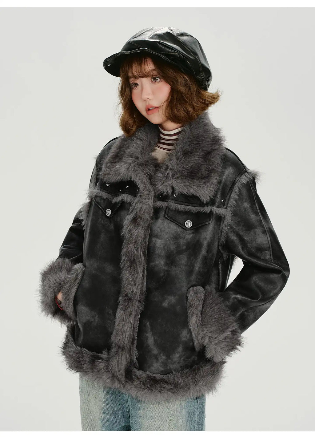 ムラ染めフェイクムートンジャケット   OL1887