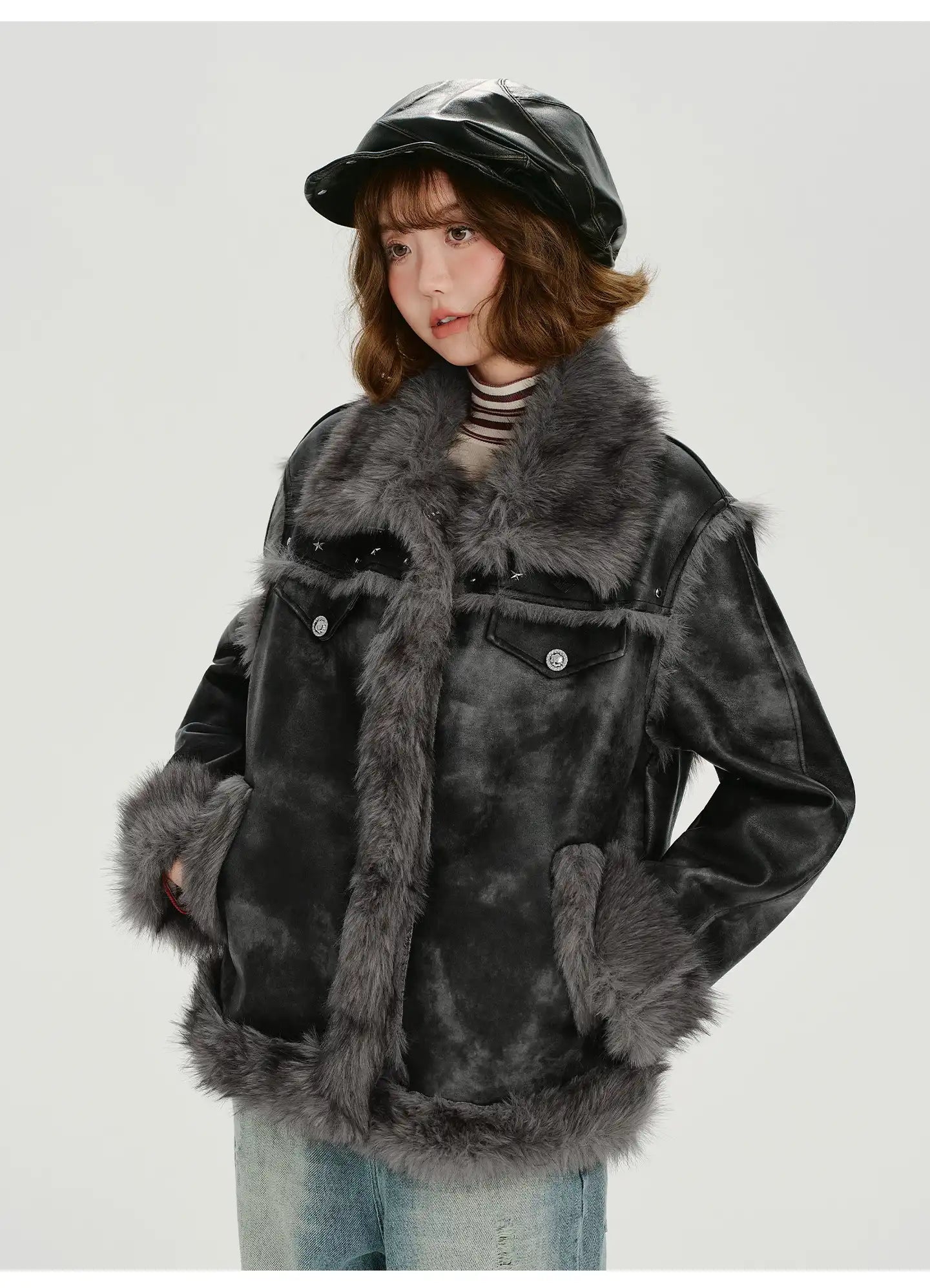 ムラ染めフェイクムートンジャケット   OL1887