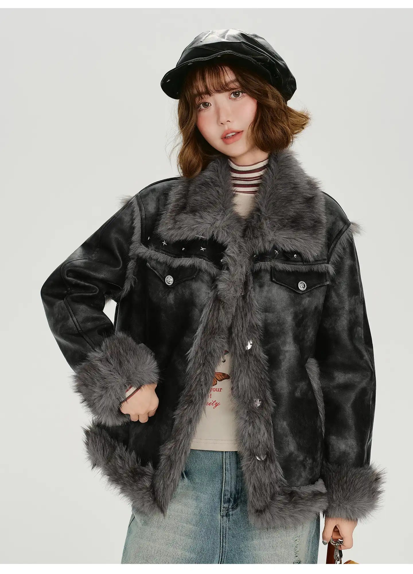 ムラ染めフェイクムートンジャケット   OL1887