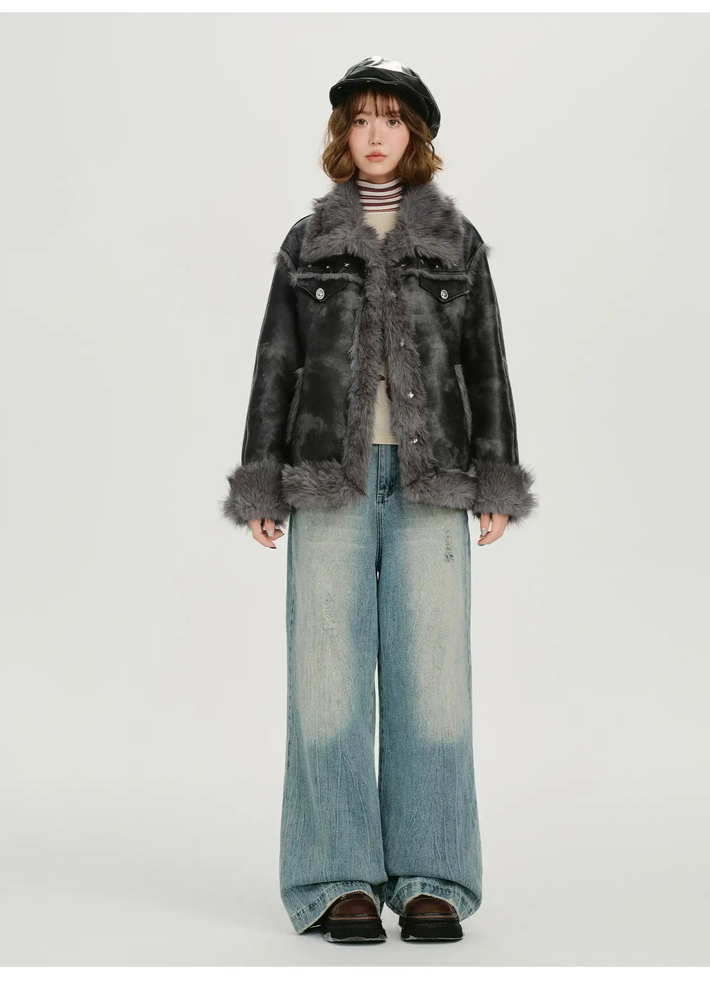 ムラ染めフェイクムートンジャケット   OL1887