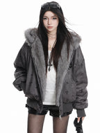 Bear Ear Cross Print Puffer Jacket OL2448 oliviroa オリヴィオラ