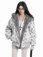Bear Ear Cross Print Puffer Jacket OL2448 oliviroa オリヴィオラ