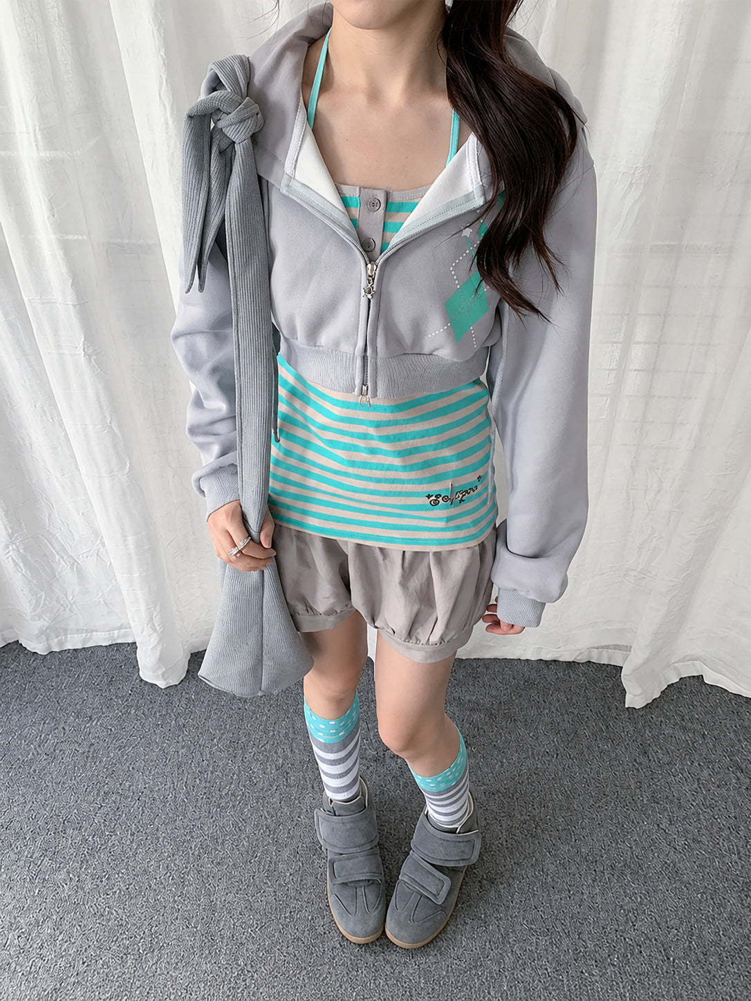 Striped Cami Zip Hoodie Set OL2451 oliviroa オリヴィオラ