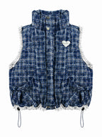 Plaid Drawstring Puffer Vest OL2452 oliviroa オリヴィオラ