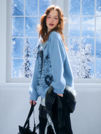 Rabbit Graphic V Neck Sweater OL2454 oliviroa オリヴィオラ