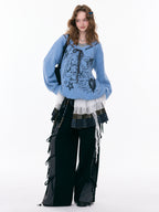 Rabbit Graphic V Neck Sweater OL2454 oliviroa オリヴィオラ