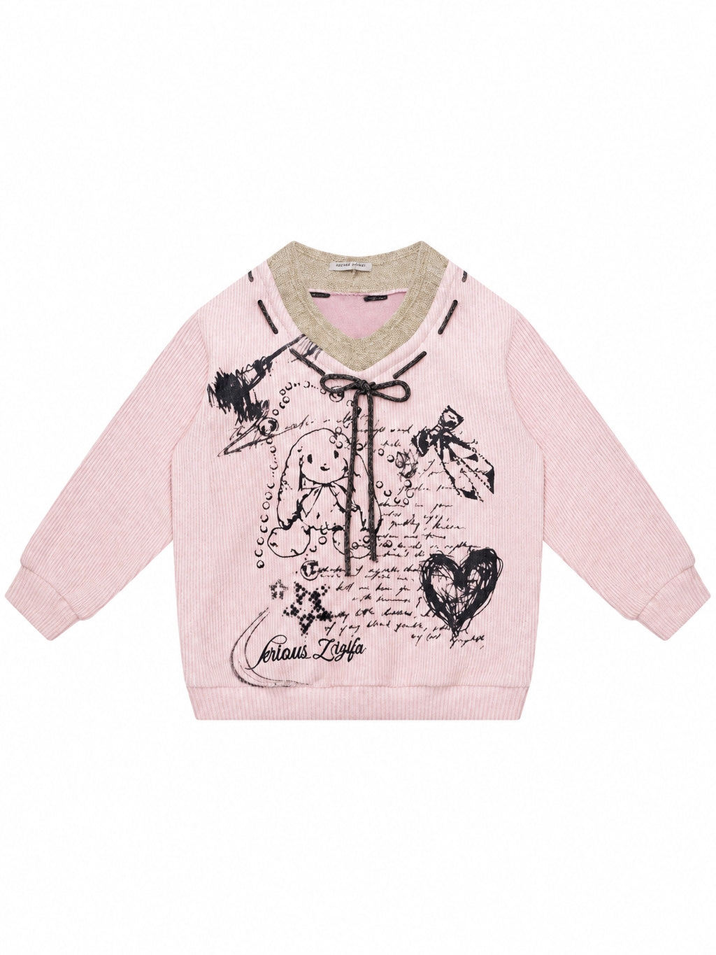 Rabbit Graphic V Neck Sweater OL2454 oliviroa オリヴィオラ