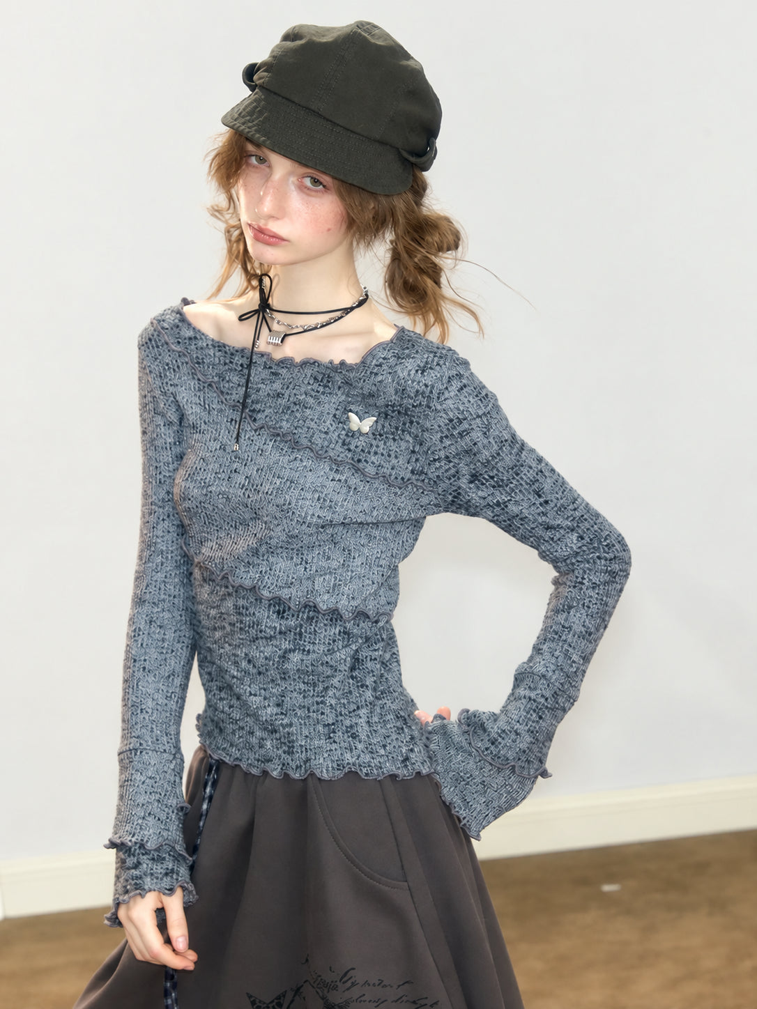 Lettuce Trim Flare Sleeve Knit Top OL2458 oliviroa オリヴィオラ