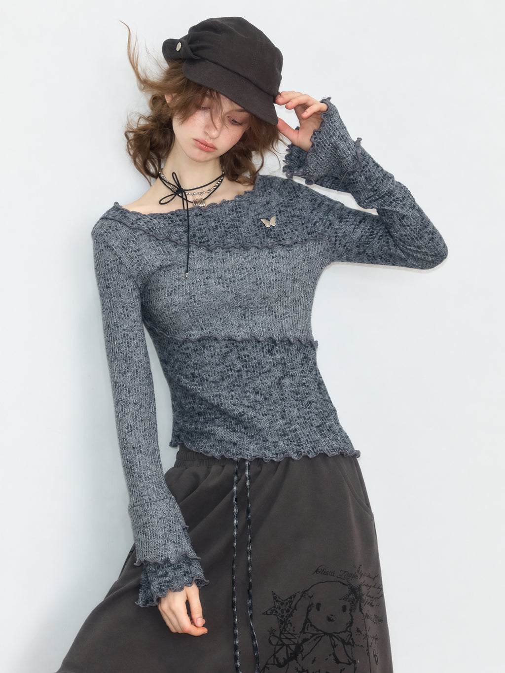 Lettuce Trim Flare Sleeve Knit Top OL2458 oliviroa オリヴィオラ