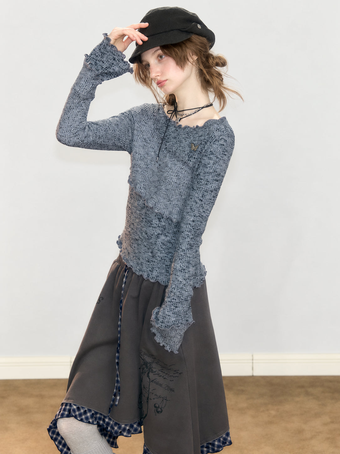 Lettuce Trim Flare Sleeve Knit Top OL2458 oliviroa オリヴィオラ