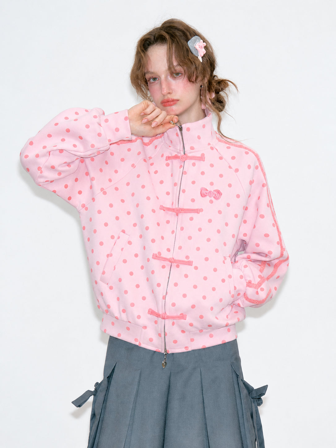 Polka Dot Frog Closure Zip Jacket OL2459 oliviroa オリヴィオラ