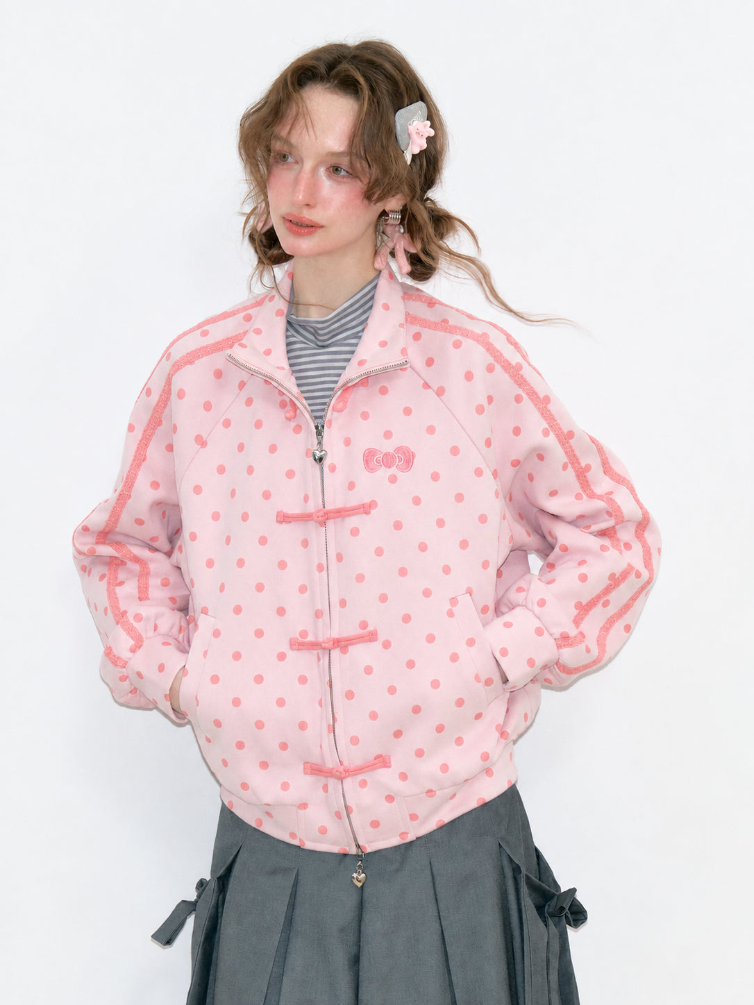 Polka Dot Frog Closure Zip Jacket OL2459 oliviroa オリヴィオラ