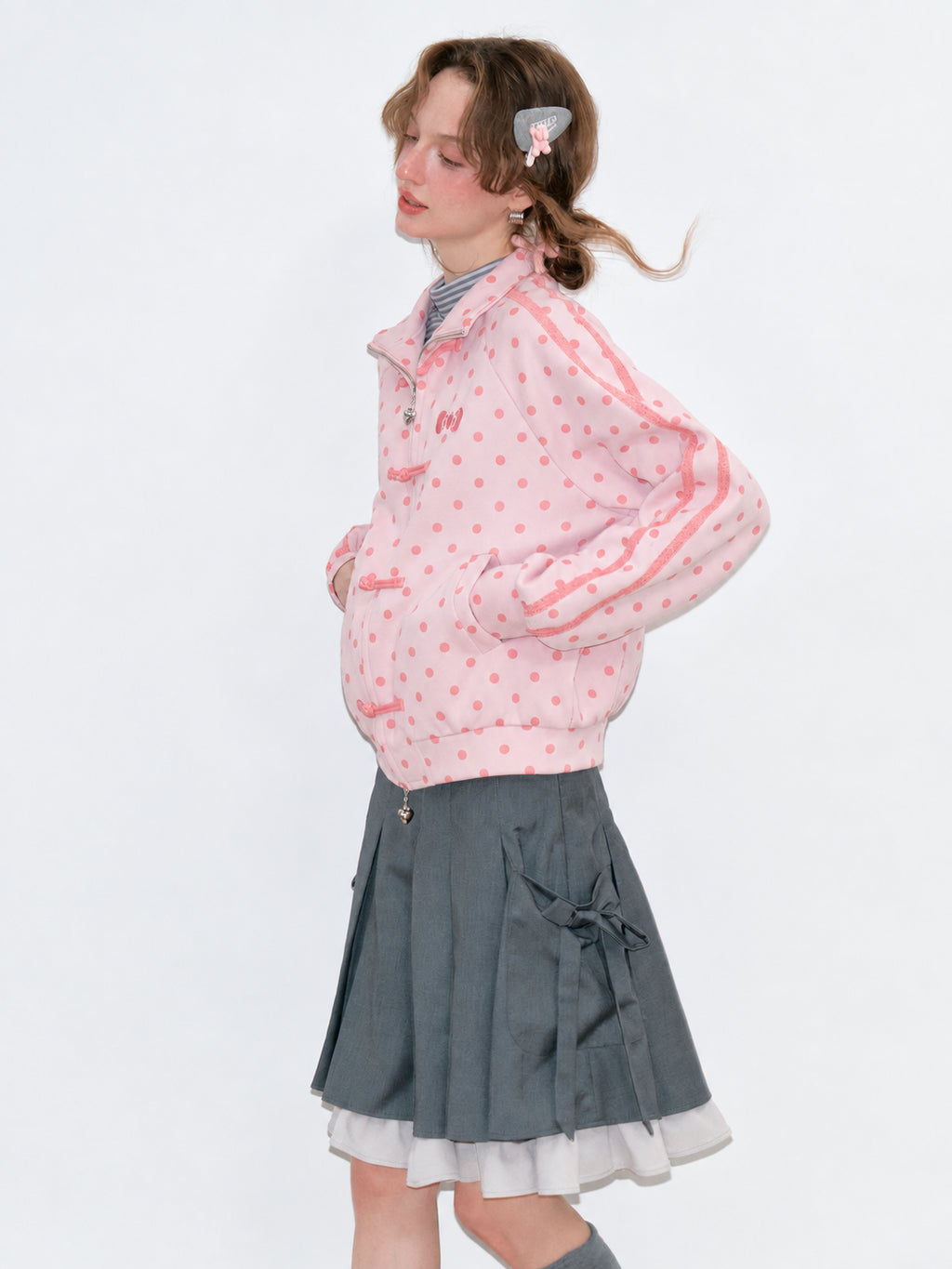 Polka Dot Frog Closure Zip Jacket OL2459 oliviroa オリヴィオラ