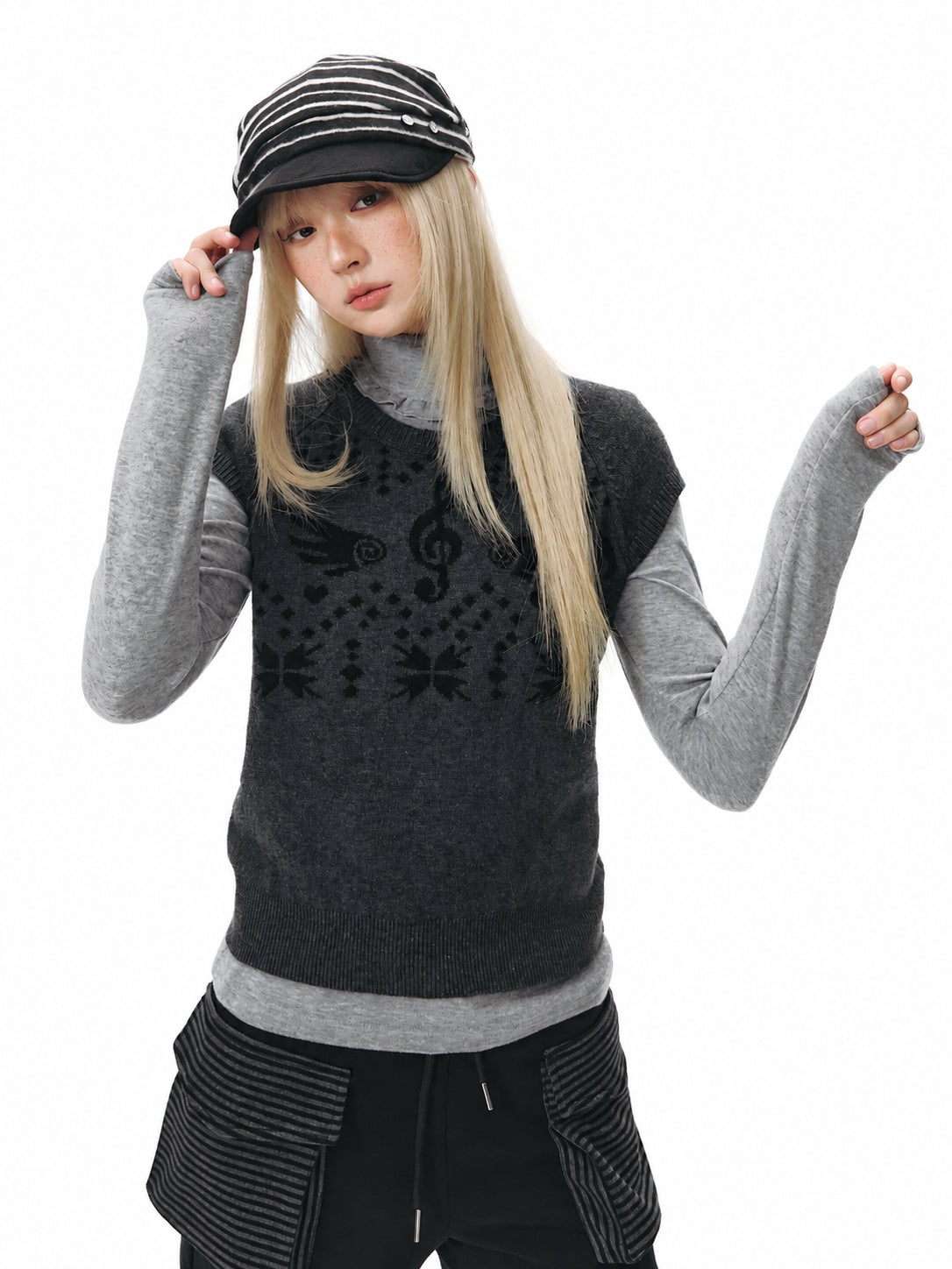 Fair Isle Short Sleeve Knit Top OL2462 oliviroa オリヴィオラ