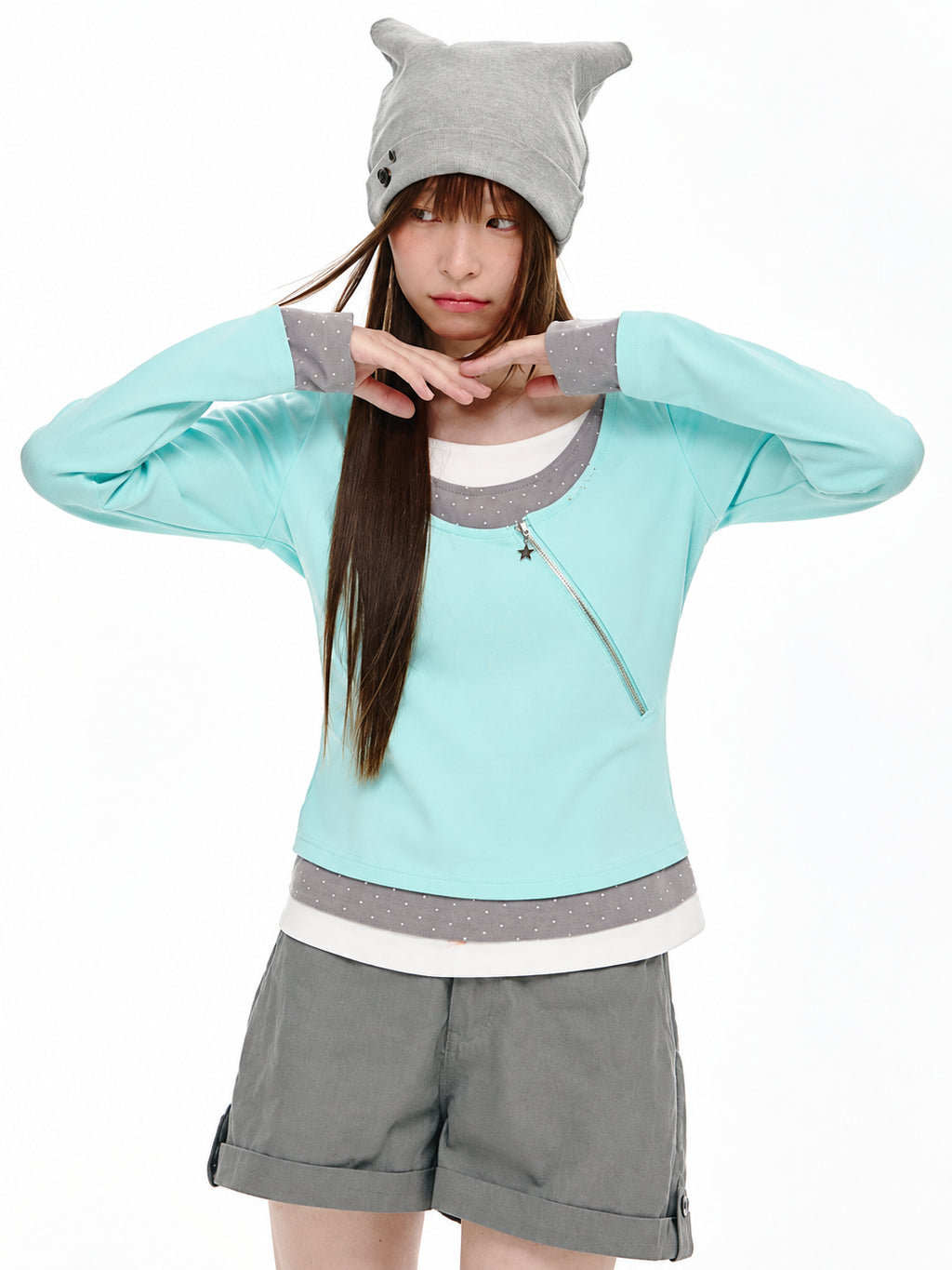 Asymmetric Zip Layered Top OL2466 oliviroa オリヴィオラ