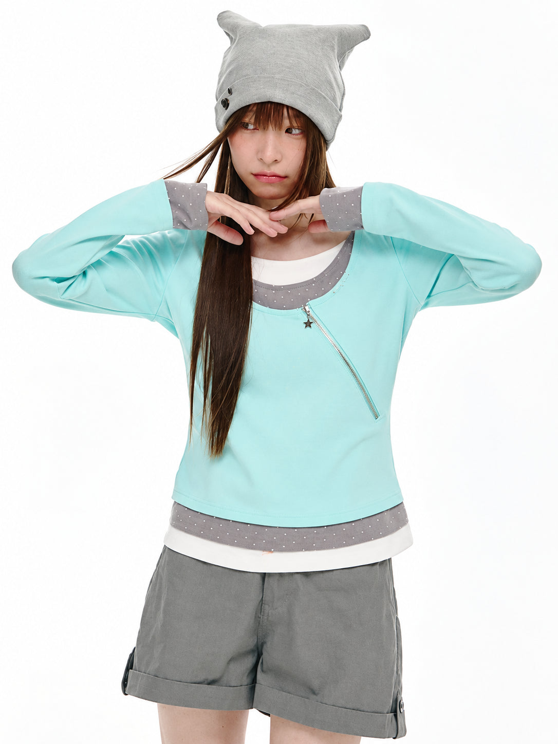 Asymmetric Zip Layered Top OL2466 oliviroa オリヴィオラ
