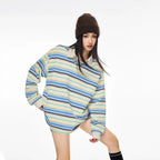 Striped Long Sleeve Polo Top with Contrast Panels   OL1993