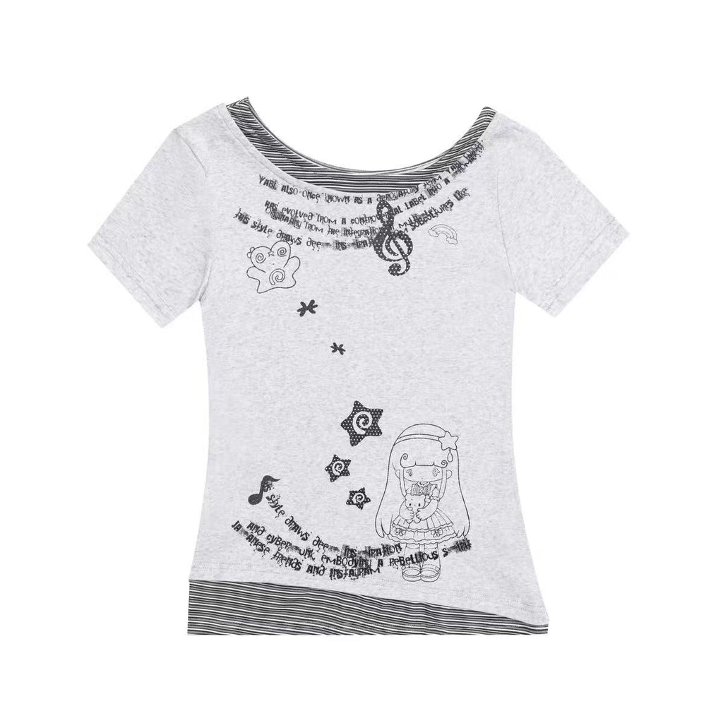 Y2K Melody Print Layered Effect Cropped Tee OL2306