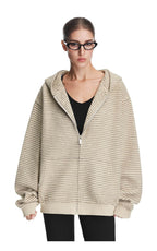 ベージュ ボーダー ボアパーカー デイリーカジュアル