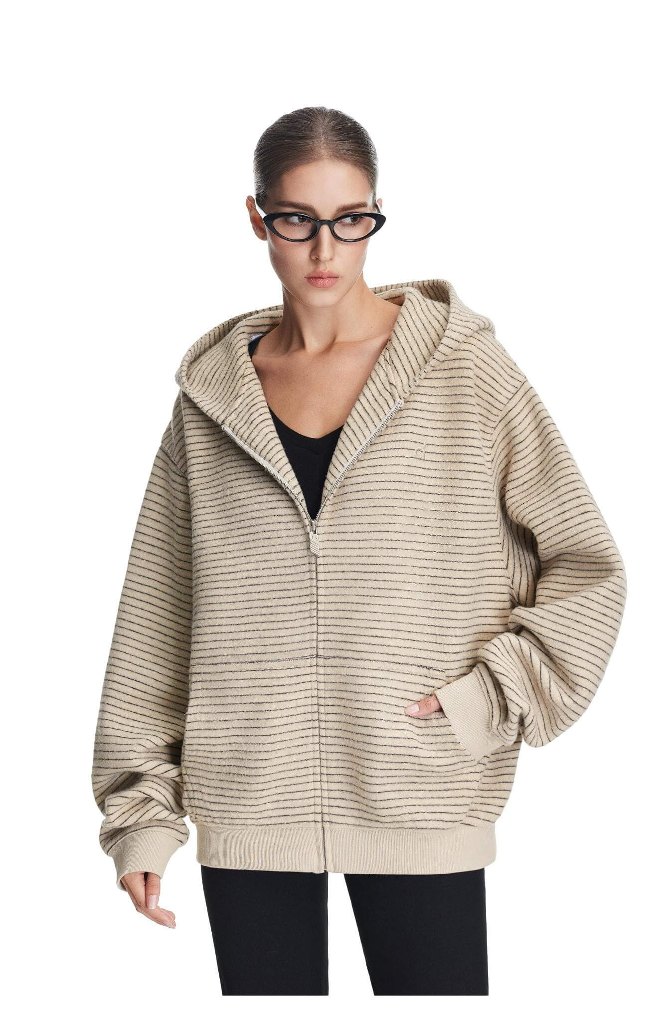 Beige border boa hoodie Oliviora