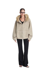 Beige boa hoodie with faux fur Oliviora