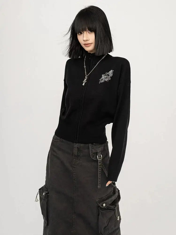 ブラック ドロップショルダーカーディガン