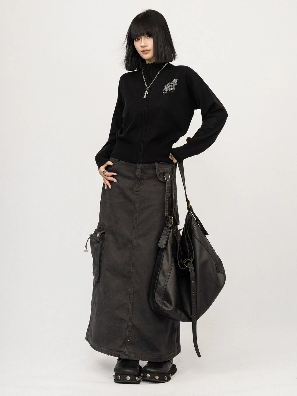 black drop shoulder cardigan